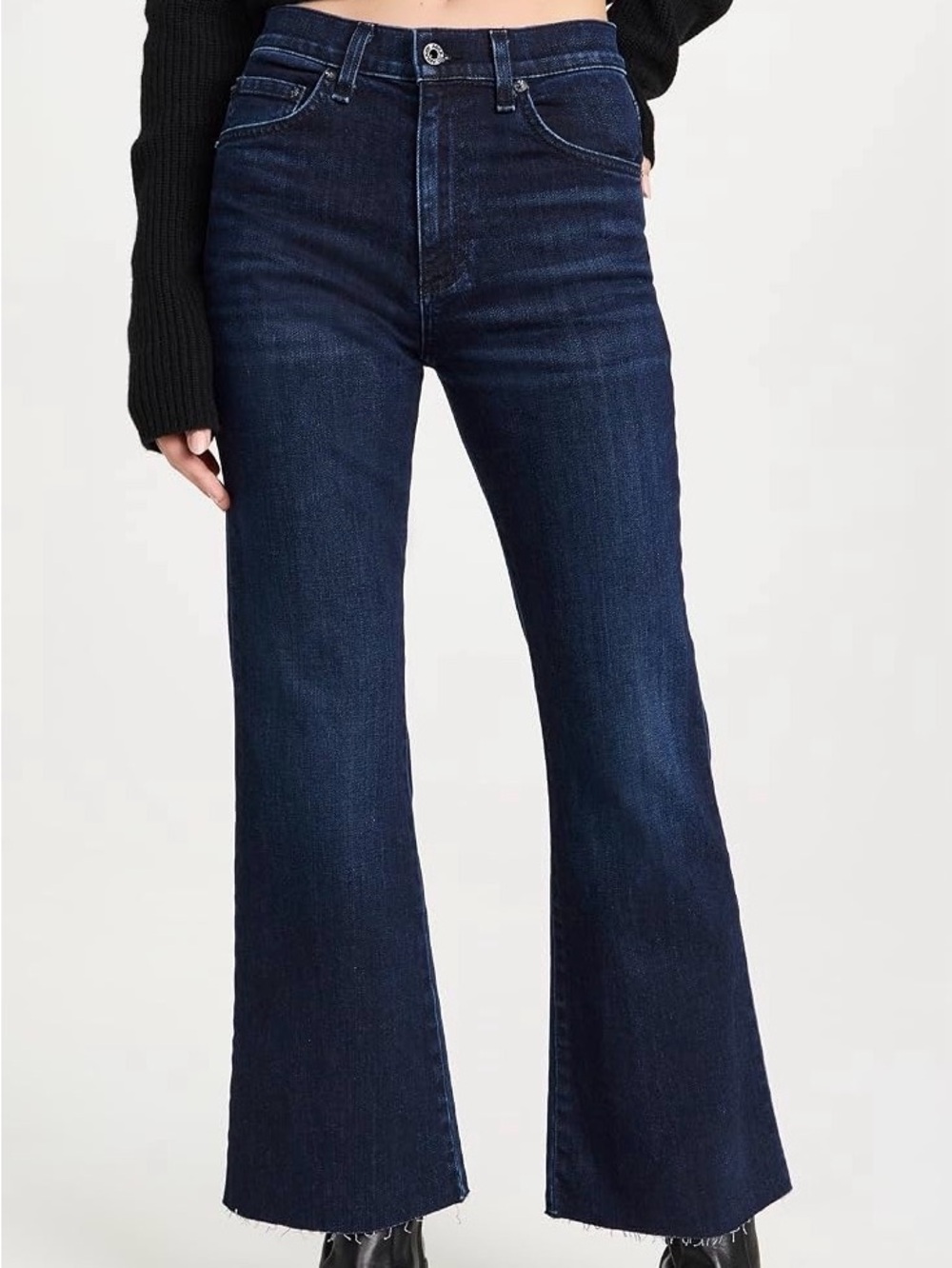 ASKK NY Dark Blue High-Rise Cropped Flare Jeans